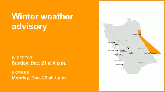 The Greater Lake Tahoe Area and the Mammoth Mountain Area under a winter weather advisory Sunday and Monday