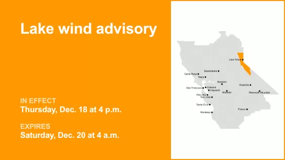 Lake wind advisory affecting the Greater Lake Tahoe Area from Thursday to Saturday