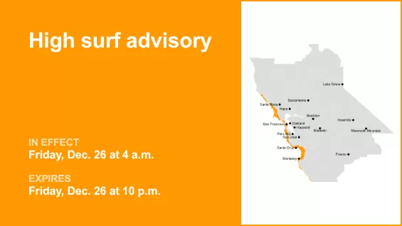 High surf advisory issued for Bay Area Shorelines for Friday – breaking waves up to 25 feet possible