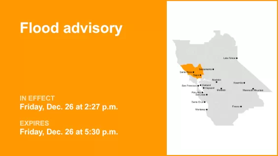 Flood advisory affecting Napa and Sonoma counties until early Friday evening due to intense downpours