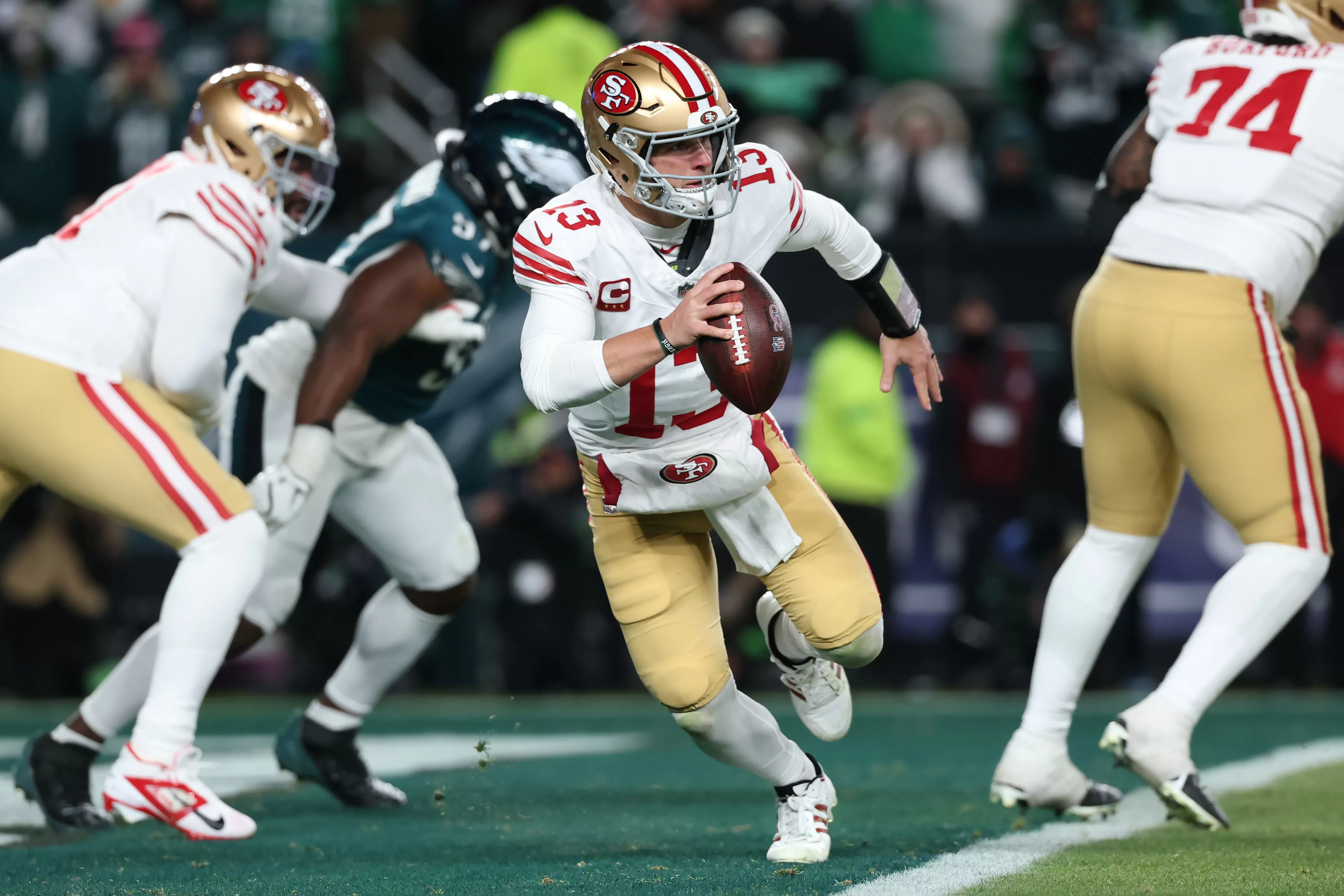 Brock Purdy shakes off interceptions, delivers 49ers another postseason win over Eagles