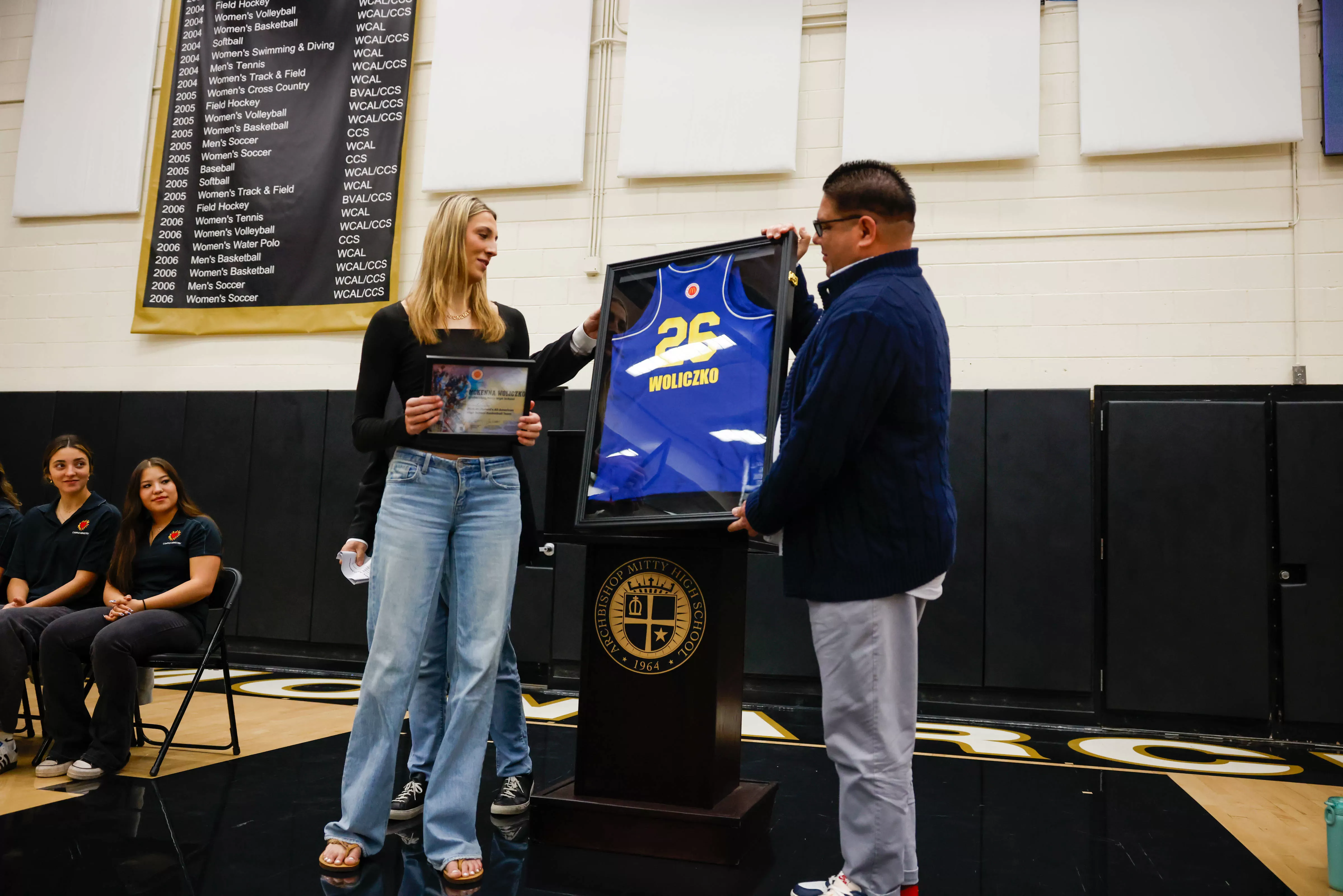 McKenna Woliczko receives McDonald’s All-American jersey in front of capacity Mitty crowd