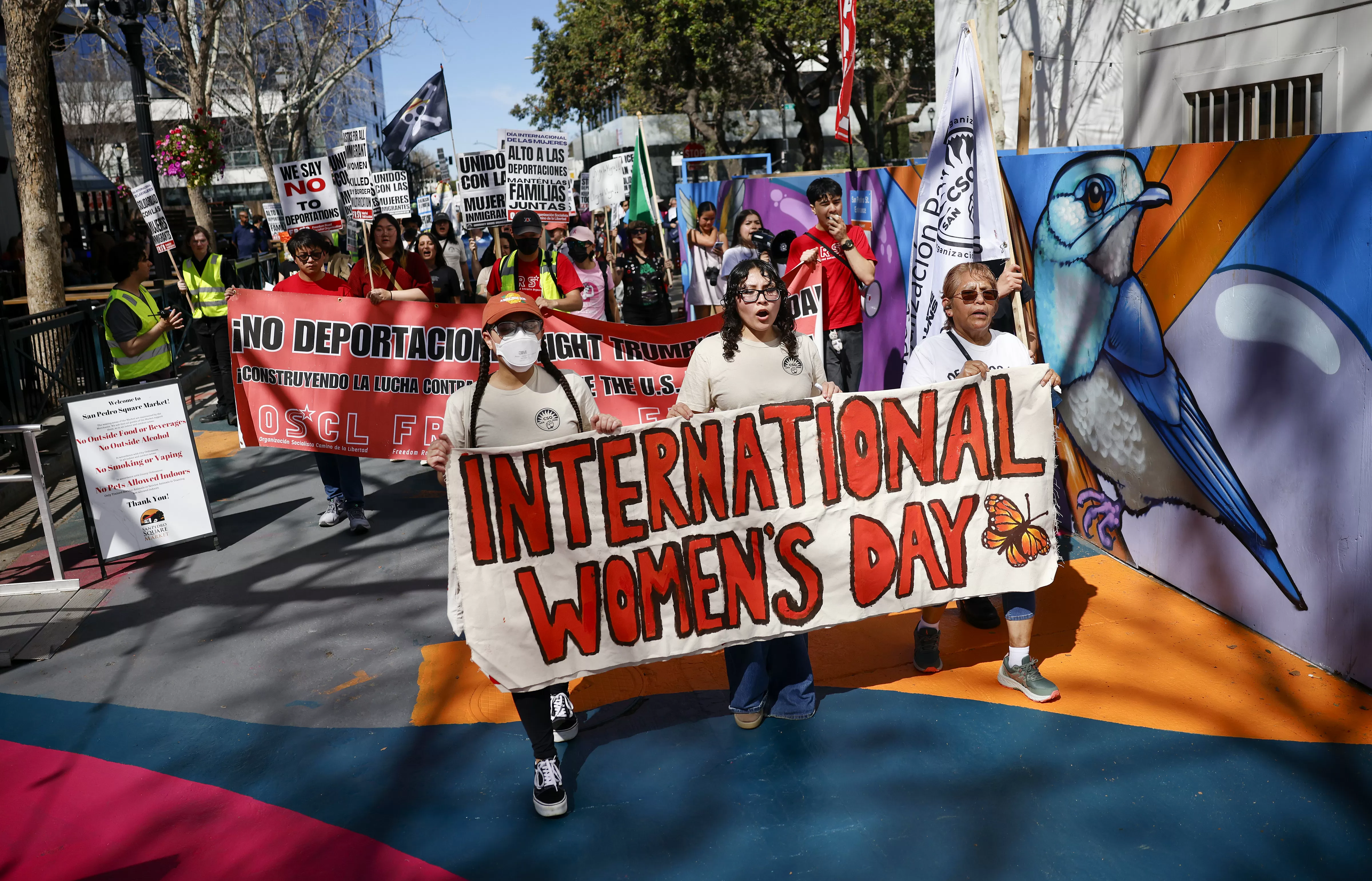 ‘Women are the backbone of everything’: Marking International Women’s Day, protesters push against war, ICE